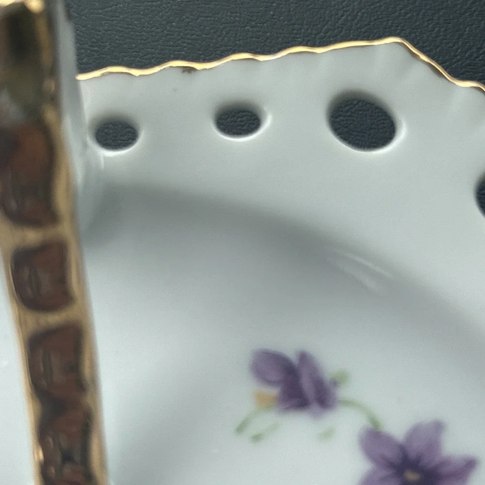 VINTAGE NORCREST SWEET VIOLET Lemon Plate Gold Handled (MODEL 5/482) Japan